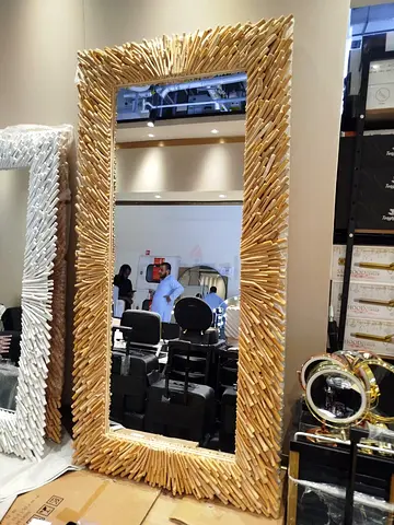 Modern Rectangular Floor Mirror with Sunburst Textured Frame