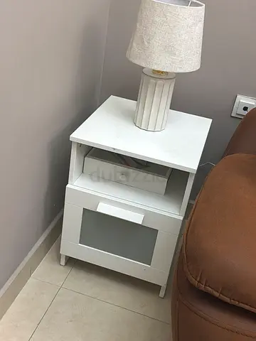 White bedside table/nightstand with storage and drawer