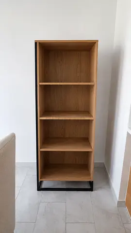 Tall Oak Bookcase with Metal Frame - Good Condition