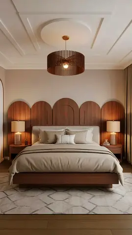 Queen wooden bed frame with integrated headboard and matching bedside tables