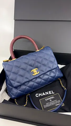 Chanel Caviar Lizard Embossed Quilted Small Coco Handle Flap Navy Blue