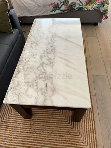 Marble Top Coffee Table with Dark Wood Base - 120x60cm