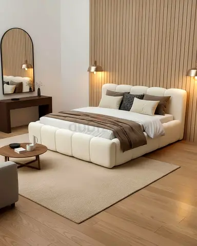 Modern Upholstered Bed Frame with Fluted Headboard