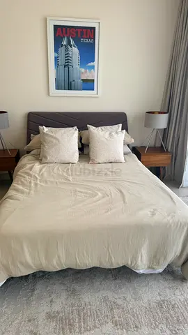 Grey Upholstered King Size Bed Frame with Wooden Slats