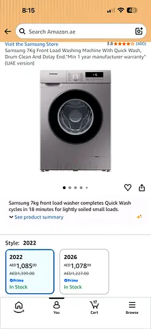Samsung 7kg Front Load Washing Machine - Quick Wash, 2022 model
