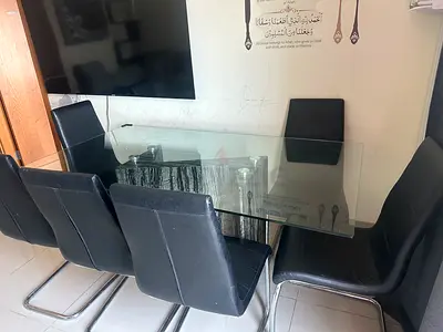 Glass Top Dining Table with Grey Marble Base - Seats 8 but i have 6 chairs