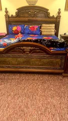 Vintage Solid Wood Ornate Double Bed with Carved Headboard and Footboard