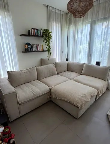 Beige fabric sectional sofa - used for 4months only