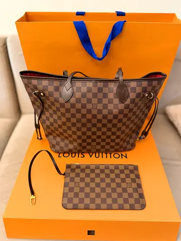 Louis Vuitton Neverfull MM Damier Ebene tote with pouch