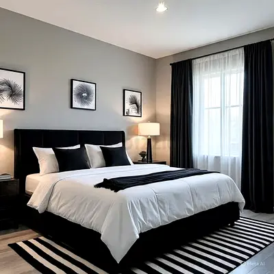Modern Black and White Bedroom Set with King Size Bed