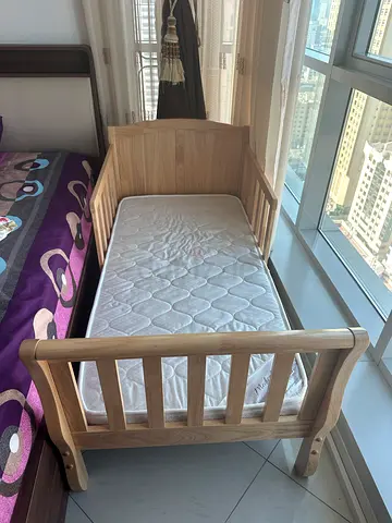 Solid Wood Baby Crib with Mattress - Light Oak Finish