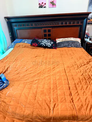 King size wooden bed frame with headboard - dark finish
