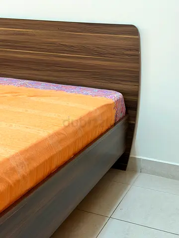 Single wooden bed frame with headboard and footboard - dark wood finish WITH mattress