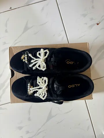 Aldo Black Sneakers with Pearl Bow Detail