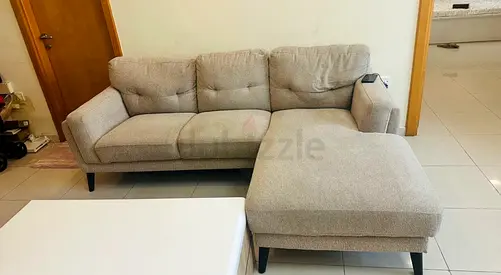 Light grey L-shaped 3-seater sectional sofa with chaise (good condition)