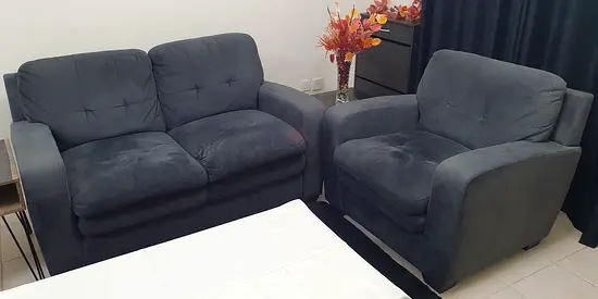 Dark grey 2-seater sofa + single armchair set - good condition
