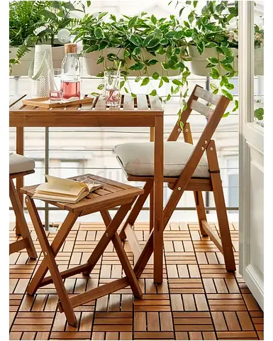 IKEA ÄPPLARÖ NAMMAR (Wooden Folding Outdoor Chairs & Side Table Set (Solid Acacia Wood) - 3 Pieces