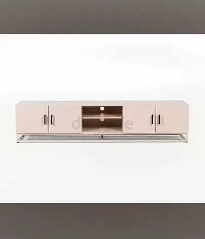 Low Modern TV Cabinet with Storage and Open Shelves - Cream Finish