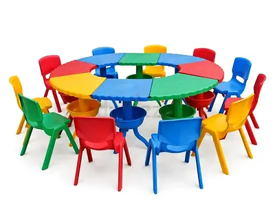 Colorful Kids Round Activity Table with 12 Chairs - Nursery/Classroom Set