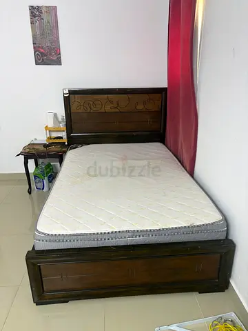 Solid wood single bed frame with mattress - good condition
