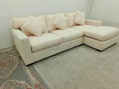Expensive quality crate and barrel beige color lshape sofa