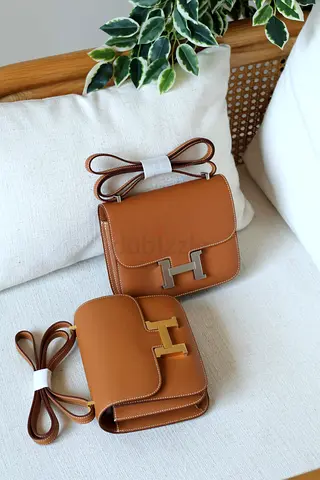 Tan Leather Crossbody Bag with Gold H Clasp - Small Shoulder Bag