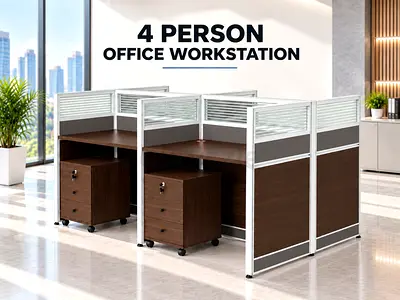 4 Person Office Workstation – Office Desk with Privacy Panels & Drawers