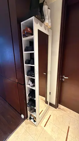Slim Mirrored Shoe Cabinet with 8 Shelves