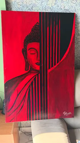 Hand-painted Red & Black Buddha Canvas Painting