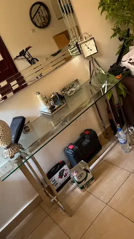 Glass Console Table with Chrome Frame - Good Condition