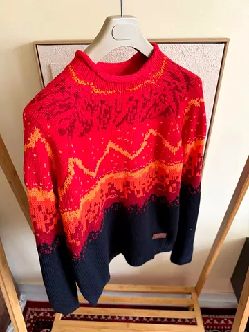 Red and Black Patterned Knit Sweater
