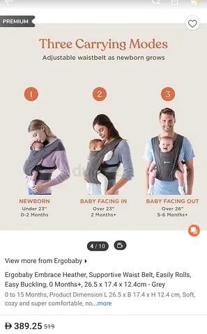 Ergobaby Embrace Soft Infant Wrap Carrier - Heather, Gently Used