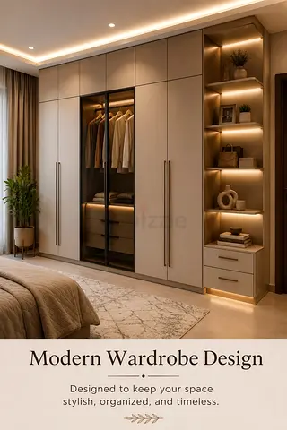 Modern Built-in Wardrobe with Display Shelves and LED Lighting