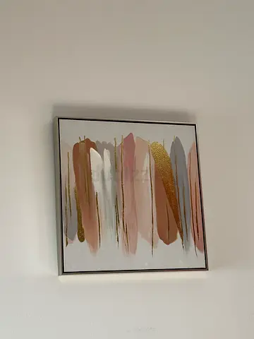 Framed Abstract Wall Painting with Neutral Tones and Gold Accents 63x63 cm