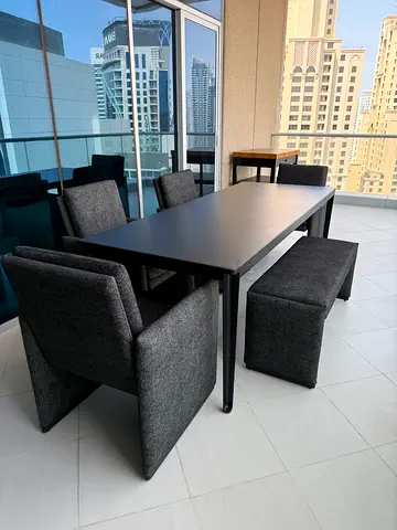 Crate & Barrel Outdoor furniture 6-Piece Dining Set with Bench and Armchairs - Dark Grey