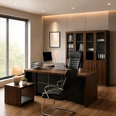 L-Shape Executive Office Desk | Manager Table with Storage Cabinet