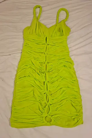 Lime green ruched bodycon dress, size approx S