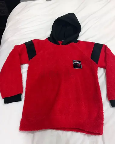 Red Fleece Hooded Pullover Sweatshirt - Large Cozy Hoodie