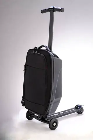 Suitcase with Integrated Kick Scooter - Compact Ride-On Luggage