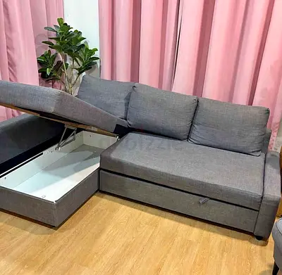 Grey L-Shape Sofa Bed with Storage
