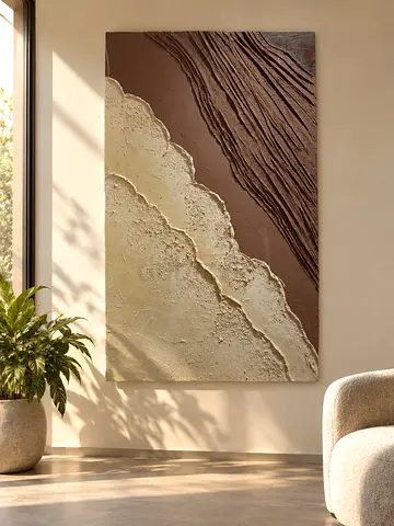 Textured Abstract Wall Art Panel - Beige & Brown Canvas