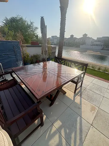 Outdoor wooden dining table with benches - solid wood
