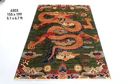 New Handmade Traditional Asian Dragon Pattern Rug 155 x 199 cm