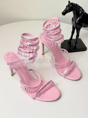 Pink Crystal-Embellished High Heel Sandals - Size Unknown