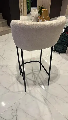 Set of 2 Beige Upholstered Bar Stools with Black Metal Legs
