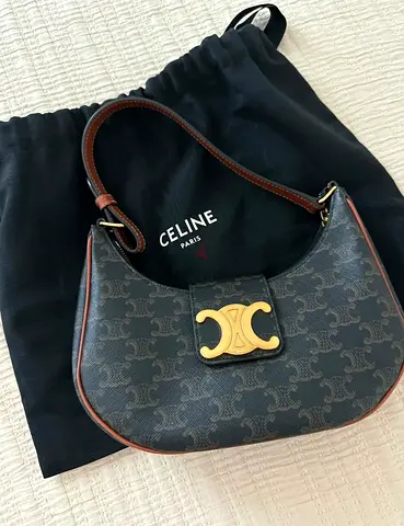Celine Triomphe Shoulder Bag - Dark Brown Canvas & Leather