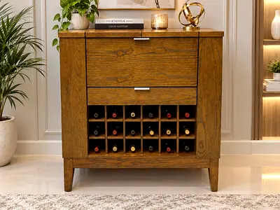 Crate and Barrel Solid Wood Wine Cabinet with Storage Drawers