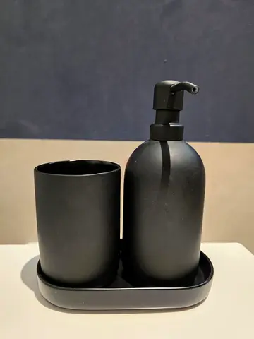 Matte Black Bathroom Soap Dispenser & Tumbler Set with Tray