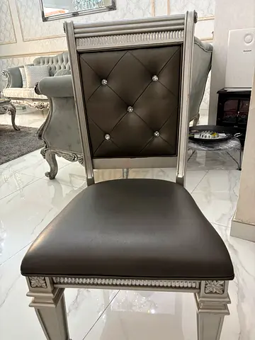 Elegant Silver Dining Chair with Tufted Back and Crystal Buttons