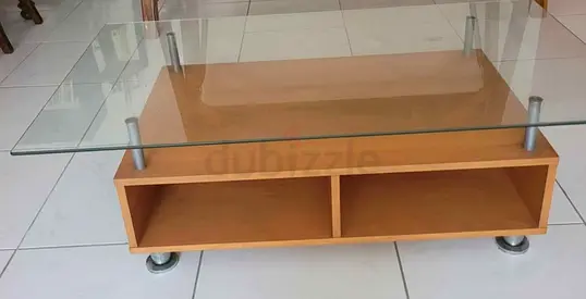 Glass Top Coffee Table with Wooden Shelf - Good Condition. 29.5"×53"